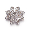 Brass Micro Pave Cubic Zirconia Bead Cap, 8-Petal, Flower, Clear, Platinum, 12x12x4mm, Hole: 1.8mm