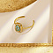 Stylish Stainless Steel Pave Cubic Zirconia Cuff Rings for Women, Rectangle, Real 18K Gold Plated, Blue