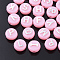 Plating Opaque Acrylic Beads, Metal Enlaced, Horizontal Hole, Flat Round with Letter, Pink, 10x6mm, Hole: 1.8mm, about 1580pcs/500g