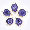 Electroplate Natural Druzy Agate Links connectors, with Iron Findings, Dyed, Golden, Blue Violet, 30~45x15~35x3~7.5mm, Hole: 2mm