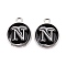 Platinum Plated Alloy Charms, Cadmium Free & Lead Free, with Enamel, Enamelled Sequins, Flat Round with Letter, Letter.N, 14x12x2mm, Hole: 1.5mm