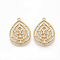 Brass Micro Pave Clear Cubic Zirconia Pendants, Nickel Free, Teardrop, Real 18K Gold Plated, 19x14x3mm, Hole: 0.9mm