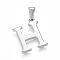 Non-Tarnish 304 Stainless Steel Pendants, Stainless Steel Color, Initial Letter.H, 20x15.5x1.8mm, Hole: 3x7mm