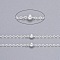 Brass Flat Oval Cable Chains, Satellite Chains, with Round Beads, Unwelded, with Spool, Cadmium Free & Nickel Free & Lead Free, Silver, 2.2x1.7x0.23mm, Bead: 3.5mm, about 301.83 Feet(92m)/roll
