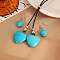 Alloy & Synthetic Turquoise & Imitation Leather Cord Pendant Necklaces & Dangle Earrings Sets, Platinum, Heart, 1000mm