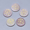 Natural Rose Quartz Cabochons, Flat Round with Nordic Pagan Pattern, 25x5.5mm