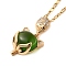 Brass Pave Clear Cubic Zirconia & Green Glass Fox Pendant Necklaces, 304 Stainless Steel Coffee Bean Chain Necklaces, Golden, 15.51 inch(39.4cm)