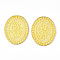 Polyester Woven Big Pendant Decorations, with Iron Findings, Oval with Flower, Light Gold, Gold, 52.5x42x2mm