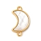 Brass Pave Natural White Shell Connector Charms, Real 18K Gold Plated, Long-Lasting Plated, Lead Free & Cadmium Free, Rack Plating, Moon, 18x10x2mm, Hole: 1.4mm