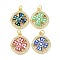 Brass Micro Pave Clear Cubic Zirconia Pendants, Cadmium Free & Lead Free, with Enamel, Shell and Jump Ring, Real 18K Gold Plated, Flat Round with Cross, Mixed Color, 21x17.5x2.8mm, Hole: 3.6mm