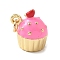 Brass Enamel Pendants, with Jump Ring, Cake Charms, Lead Free & Cadmium Free, Long-Lasting Plated, Real 18K Gold Plated, Rack Plating, Deep Pink, 12x14.5x11mm, Hole: 3.2mm