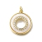 Brass Micro Pave Cubic Zirconia Pendants, Cadmium Free & Lead Free, with Shell, Flat Round Charms, with Jump Ring, Real 16K Gold Plated, 19x16.5x2.5mm