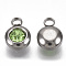 Rhinestone Charms, August Birthstone Charms, with 201 Stainless Steel, Flat Round, Stainless Steel Color, Peridot, 9x6.5x4mm, Hole: 1.8mm