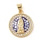 Brass & Clear Cubic Zirconia Pendants, Cadmium Free & Lead Free, Flat Round with Virgin Mary Pattern, Real 18K Gold Plated, 20x17.5x3.5mm, Hole: 3.5x4mm