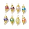 Mixed Color Glass with Iron Connector Link, Round, Golden, 18.5x7.5mm, Hole: 2mm, 8pcs/set