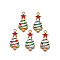 Rack Plating Alloy Enamel Pendants, with Rhinestone, Cadmium Free & Nickel Free & Lead Free, Light Gold, Christmas Tree, Green, 23x11x3mm, Hole: 1.5mm