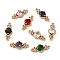 Brass Pave Cubic Zirconia Connector Charms, Cadmium Free & Nickel Free & Lead Free, Rhombus Links, Light Gold, Mixed Color, 6.5x16x3.5mm, Hole: 1mm