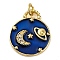 Brass Micro Pave Cubic Zirconia Pendants, Cadmium Free & Lead Free, with Enamel, Real 18K Gold Plated, Flat Round Charms, Moon, 18.5x15.5x2.3mm, Hole: 3.4mm