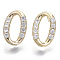 Brass Micro Pave Clear Cubic Zirconia Stud Earring, Nickel Free, Oval, Real 18K Gold Plated, 18x11.5mm, Pin: 0.7mm