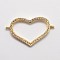 CZ Brass Micro Pave Cubic Zirconia Links, Clear, Cadmium Free & Nickel Free & Lead Free, Open Heart, Real 18K Gold Plated, 17x29.5x3mm, Hole: 1mm