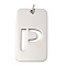 304 Stainless Steel Pendants, with Jump Ring, Rectangle with Hollow Letter Charm, Anti-Tarnish, Laser Cut, Letter P, 49.5x28x1.5mm, Hole: 6.5mm