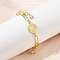 Rack Plating Teardrop Brass Micro Pave Cubic Zirconia Charm Bracelets, Saint Benedict Link Bracelets, Long-Lasting Plated, Golden, 6-1/8 inch(15.6cm)
