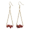 304 Stainless Steel with Natural Red Jasper Dangle Earrings, Golden, 60x20mm