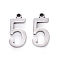Tarnish Resistant 201 Stainless Steel Charms, Number, Laser Cut, Stainless Steel Color, Num.5, 15x7x1.5mm, Hole: 1.5mm