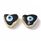 Brass Beads, with Enamel, Real 18K Gold Plated, Cadmium Free & Nickel Free & Lead Free, Heart with Evil Eye, Black, 14.5x16x7mm, Hole: 1.6mm