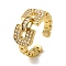 Rack Plating Arch Buckle Brass Micro Pave Clear Cubic Zirconia Open Cuff Rings, with ABS Plastic Imitation Pearl Beads, Long-Lasting Plated, Real 18K Gold Plated, 9mm, Adjustable