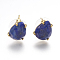 Natural Lapis Lazuli Stud Earrings, with Golden Tone Brass Findings, Faceted Drop, 13.5~14x10.5mm, Pin: 0.8mm