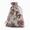 Polycotton(Polyester Cotton) Packing Pouches Drawstring Bags, with Printed Flower, Old Lace, 14x10cm