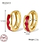 925 Sterling Silver Thick Hoop Earrings, with Enamel, for Women, Real 18K Gold Plated, FireBrick, 12x3mm