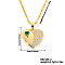 Brass Pave Cubic Zirconia Heart Pendant Necklaces for Women, Golden, Green, 15.75 inch(40cm)