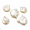 Baroque Natural Keshi Pearl Pendants, Flat Round Charms, with Brass Loops, Light Gold, 26~31x22~31x5~11mm, Hole: 1.6~1.8mm