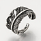 Adjustable Alloy Cuff Finger Rings, Wide Band Rings, Feather, Antique Silver, 18.5mm