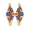 MIYUKI & TOHO Handmade Japanese Seed Beads Links, Loom Pattern, Rhombus, Colorful, 32.5~33x12.6~13x1.7~1.8mm, Hole: 1.2~1.4mm