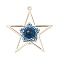 Natural Tiger Eye(Dyed & Heated) & Handmade Glass Seed Beaded Star Pendants, with Brass Findings, Golden, Deep Sky Blue, 39.5x38.5x8mm, Hole: 1.8mm