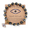 Natural Snowflake Obsidian Round Beads Stretch Bracelets, Alloy Micro Pave Clear Cubic Zirconia Evil Eye Charm Bracelets for Women, 7-1/2 inch(19cm)