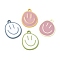 Spray Painted Alloy Pendants, Cadmium Free & Nickel Free & Lead Free, Flat Round with Smiling Face Pattern Charm, Mixed Color, 25x20x1.5mm, Hole: 2mm