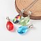Glass European Dangle Charms, Large Hole Teardrop Beads, with Antique Silver Tone Alloy Tube Bails, Mixed Color, 34mm, Hole: 5mm