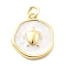 Ocean Theme Brass Enamel Pendants, with Jump Ring, Real 18K Gold Plated, Flat Round Charm, Tortoise, 17.5x15x3.5mm, Hole: 3mm