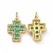 Brass Micro Pave Clear Cubic Zirconia Pendants, Cadmium Free & Lead Free, Cross, Religion, Spring Green, 24x17x5mm, Hole: 3.5x5~5.5mm