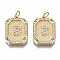 Brass Micro Pave Clear Cubic Zirconia Pendants, Nickel Free, Real 18K Gold Plated, Rounded Rectangle with Word, Letter.B, 19x14x2.5mm, Jump Ring: 5x0.7mm, 3mm inner diameter