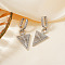 Elegant Brass Clear Cubic Zirconia Triangle Hoop Earrings, Silver, 46x17mm