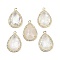 Natural Quartz Crystal Faceted Pendants, Rack Plating Brass Micro Pave Clear Cubic Zirconia Teardrop Charms, Golden, 24.5x16.5x6.5mm, Hole: 1.6mm