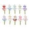 Glass Predants, Flower with Butterfly, with 304 Stainless Steel Flat Head Pins and Seed Beads, Mixed Colors, Golden, 33.5x15x6mm, Hole: 2.5mm