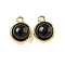 Natural Black Onyx(Dyed & Heated) Half Round Charms, Real 14L Gold Plated 304 Stainless Steel Charms, 13.5x10.5x7mm, Hole: 1.8mm