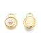 Synthetic White Shell Pendants, with Brass Pave Clear Cubic Zirconia Findings, Flat Round Charm with Star, Real 18K Gold Plated, 15.5x12x4.2mm, Hole: 4x2.5mm