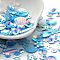 Rainbow Iridescent PVC Paillette/Sequins Beads & Links & Pendants, Mixed Shapes, Flower/Snowflake/Oval, Deep Sky Blue, 4~20x4~20x0.3~6mm, Hole: 0.8~4mm, about 131pcs/bag